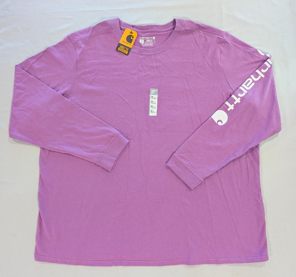 Carhartt Shirt Womens 2X Purple Loose Fit Long Sleeve Logo Graphic Tee Workwear